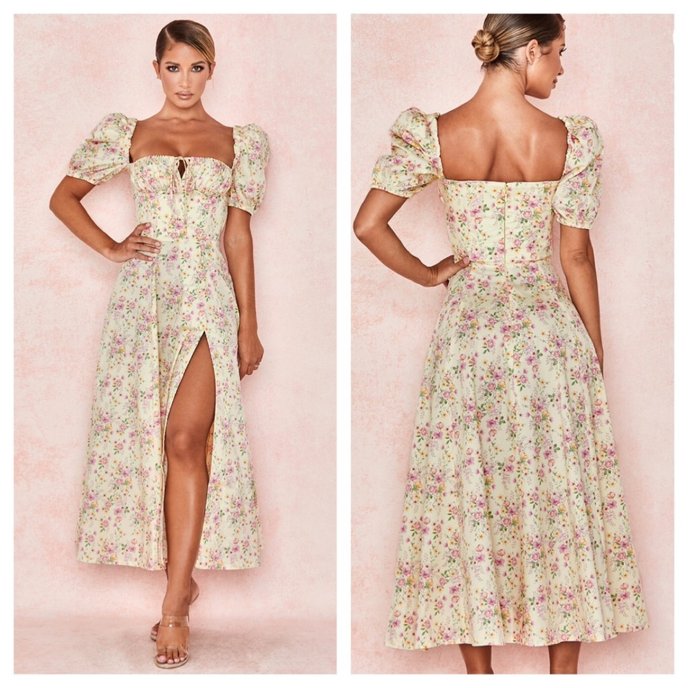 Tallulah Lemon Floral Puff Sleeve Midi Sundress